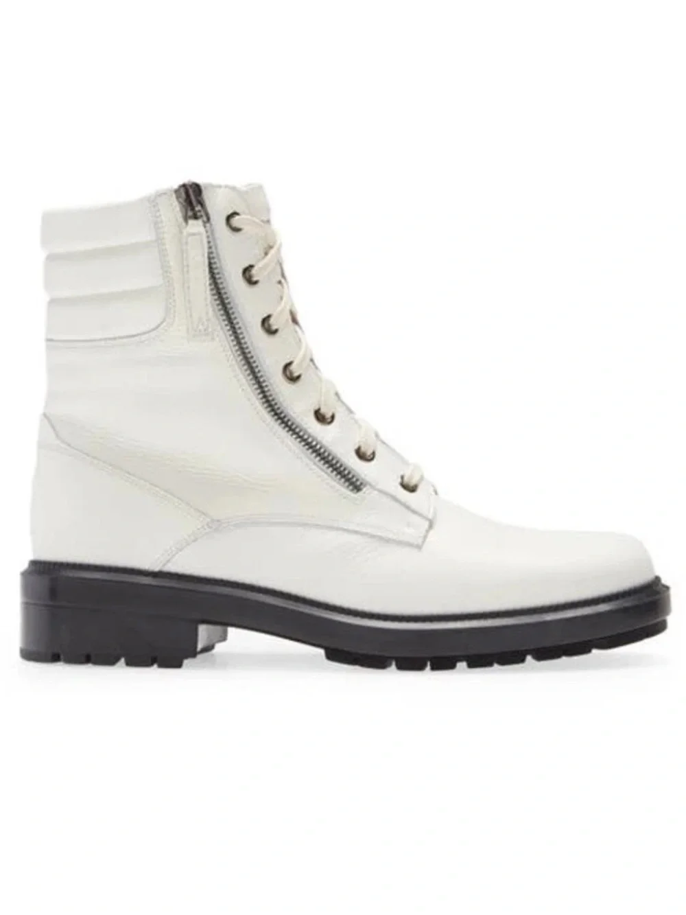Aquatalia Laila Luxury‎ Waterproof Pebbled Leather Combat Boots Womens 8 White
